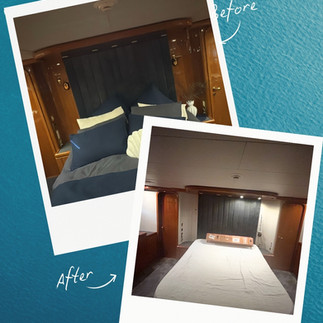 Textured white pearl vinyl wall wrap in luxury yacht master cabin SALT Australia