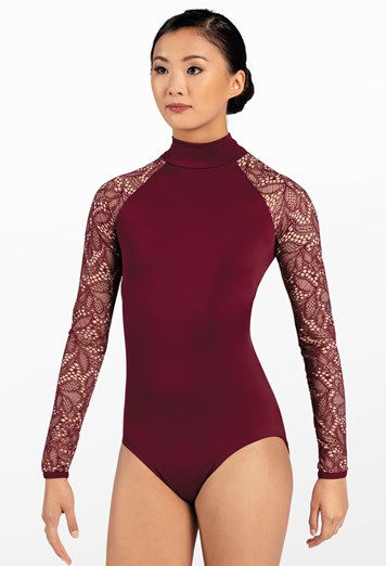 Long Sleeve Lace Leotard-Black Cherry