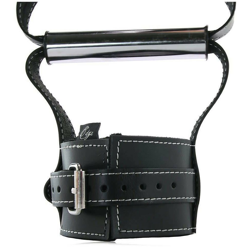Thumbnail: LEATHER COWHIDE HAND GRIP WRIST CUFFS RESTRAINTS BLACK GENUINE LEATHER