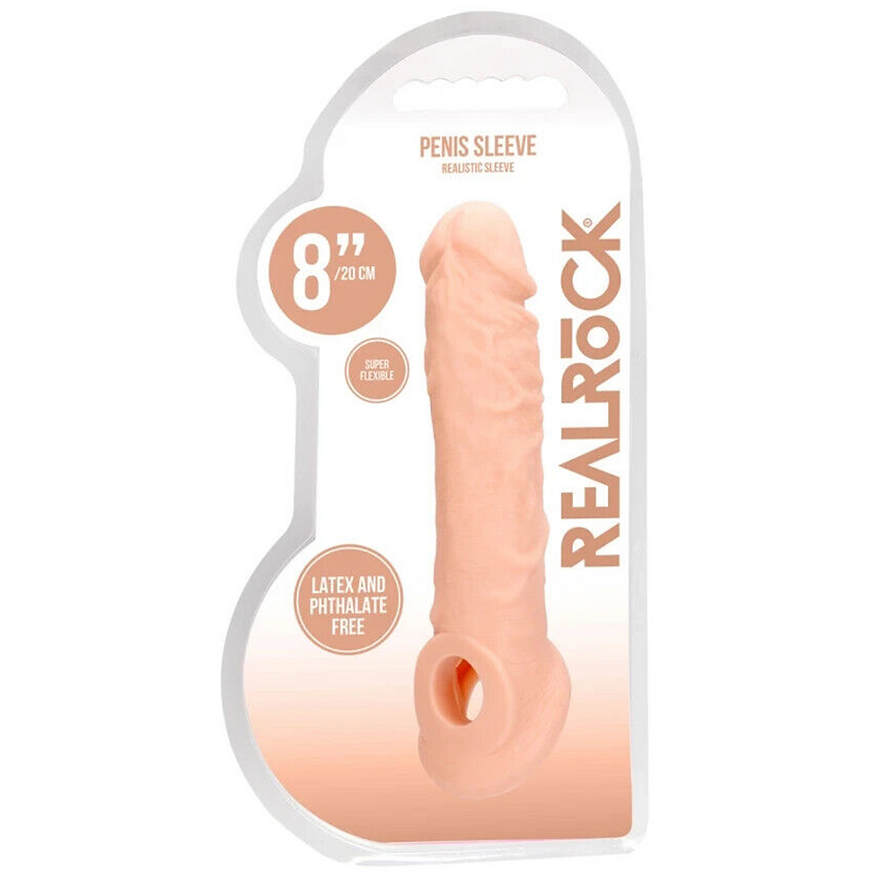 Thumbnail: PENIS SHEATH 8 INCH COCK SLEEVE BALL STRETCHER PENIS ENHANCER FLESH COLOURED