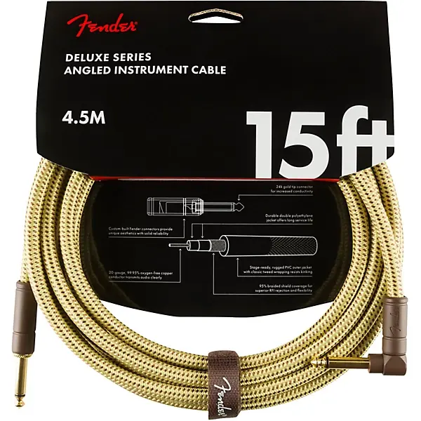 15ft Deluxe Series Straight to Angle Instrument Cable 15 ft.  Tweed : Fender