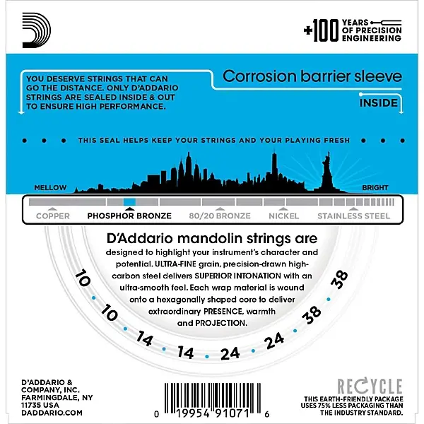 EJ73 Phosphor Bronze Light Mandolin Strings (10-38) : D'Addario
