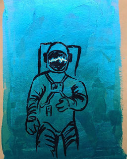 Pommepai, lineart, astroneut, astronaut, space, spaceman, turkis, draw on grey paper, brown art paper