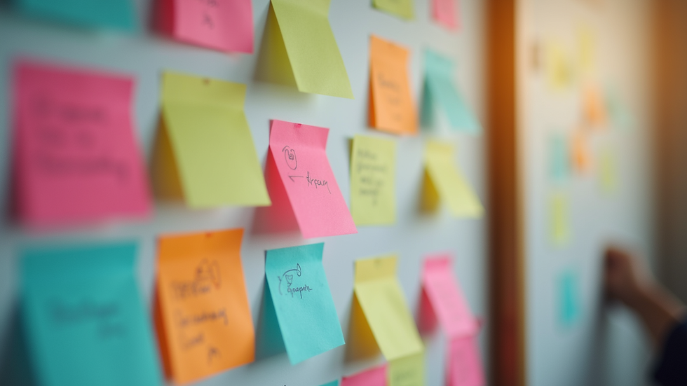 Close-up view of a brainstorming session with colorful sticky notes