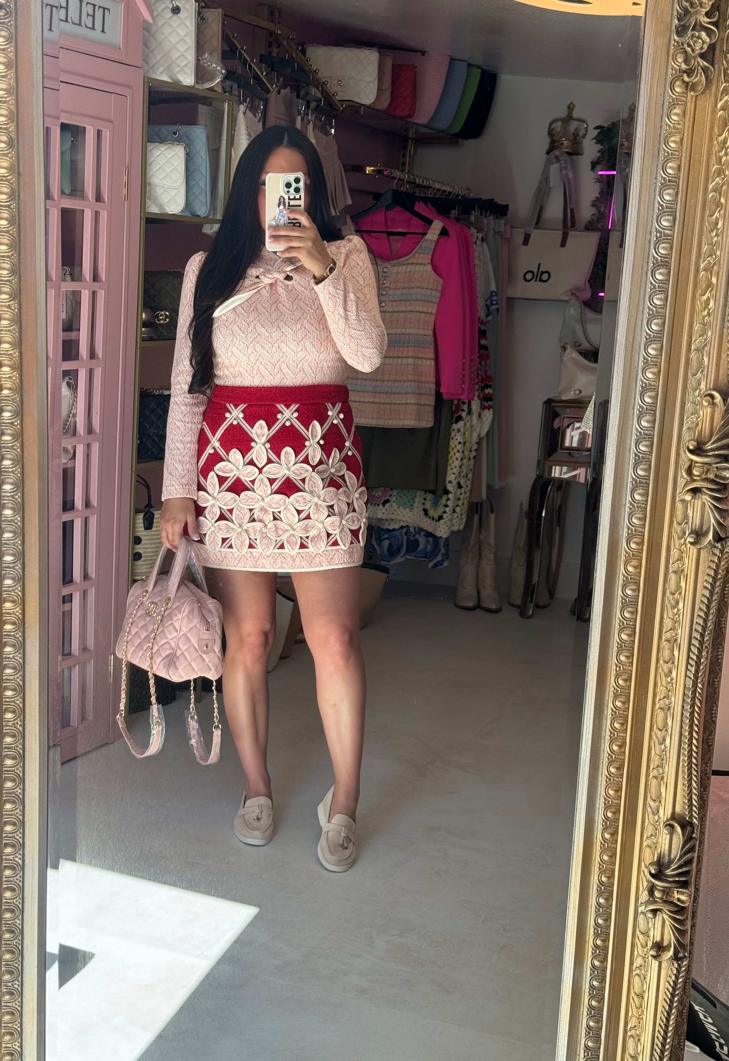 CAROLINA Pink/Red 3D Flower Skirt Co Ord