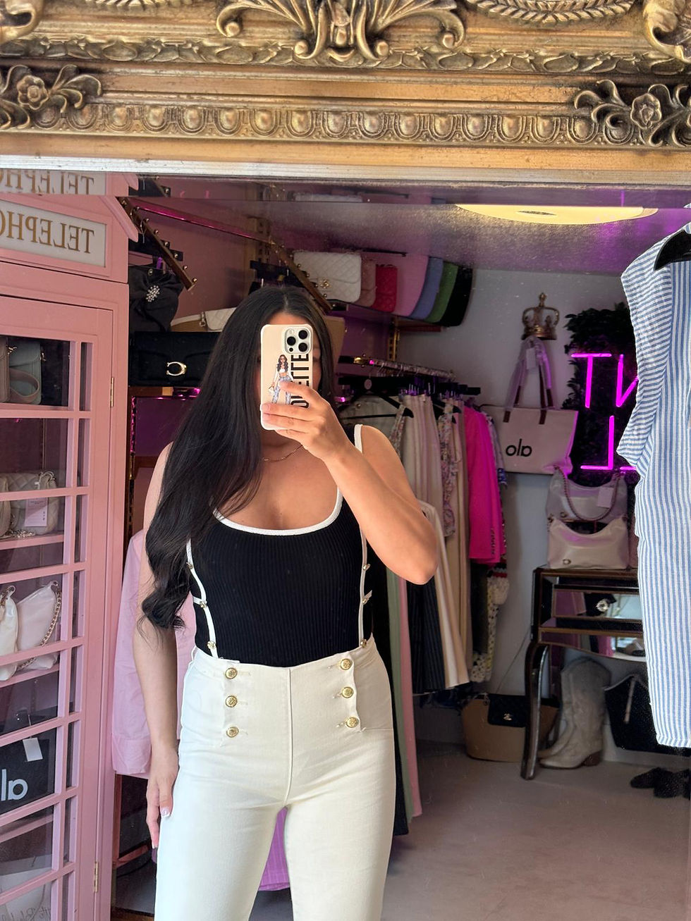 Minijatura: TANYA Monochrome Fine Knit Gold Button Vest Top