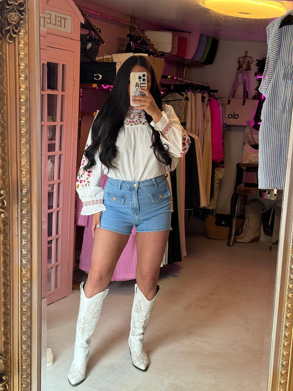 Minijatura: OLIVIA Gold Button High Waisted Shorts 