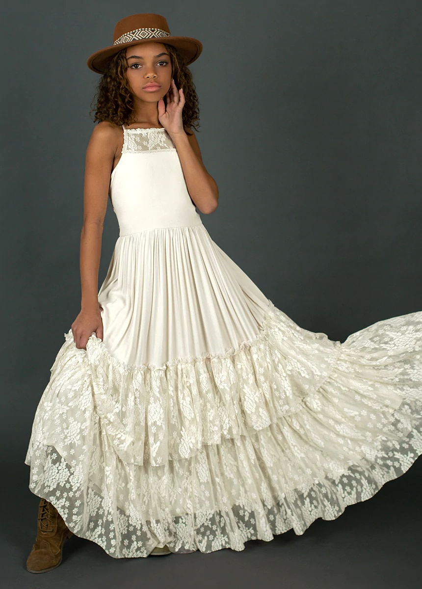 Thumbnail: Summer Girls Lace Cotton Bohemia Long Dresses