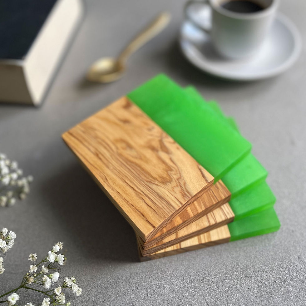 Thumbnail: Olive Wood & Resin Coaster Set of 4 - Green