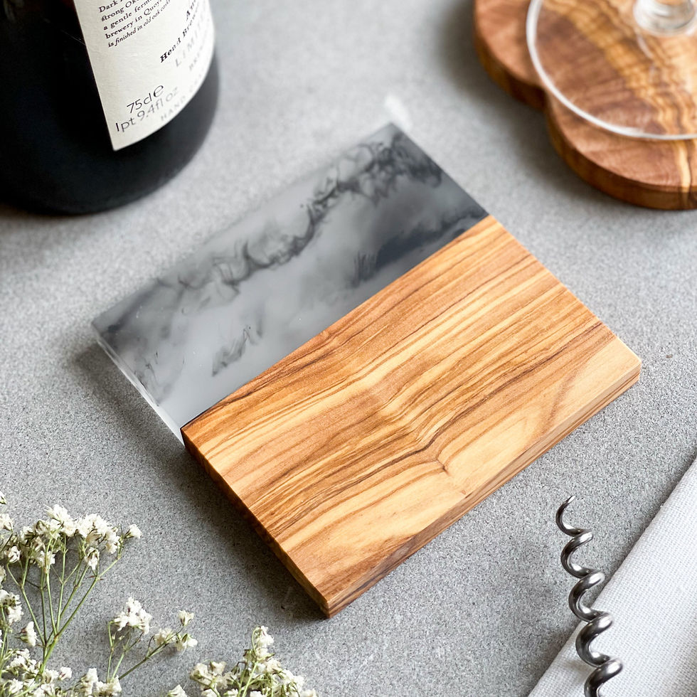 Thumbnail: Olive Wood & Resin Coaster Set of 4 - Smokey Black