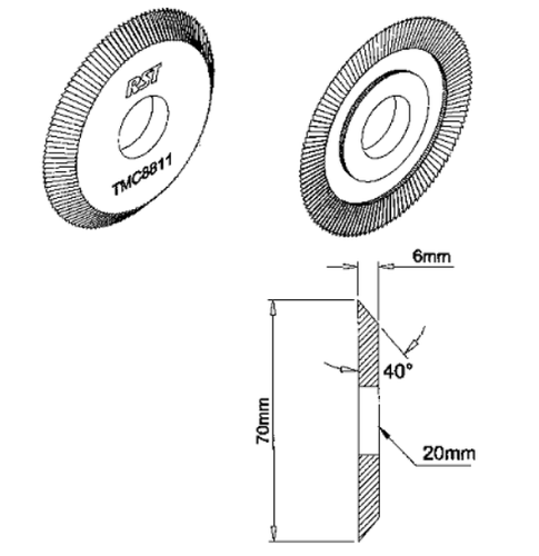 RST TM800 Key Machine Cylinder Cutter | TMC8811T | 70mm x 6.0mm x 20mm