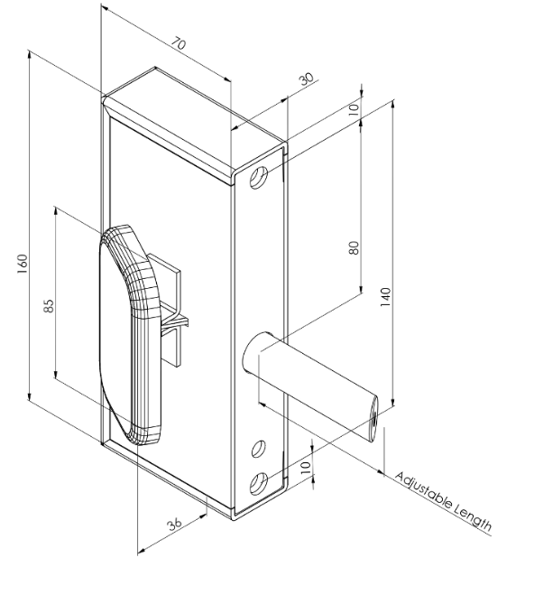 Thumbnail: GATEMASTER Superlock Quick Exit PushPad Digital Access - 40mm-60mm Right Handed Dimensions
