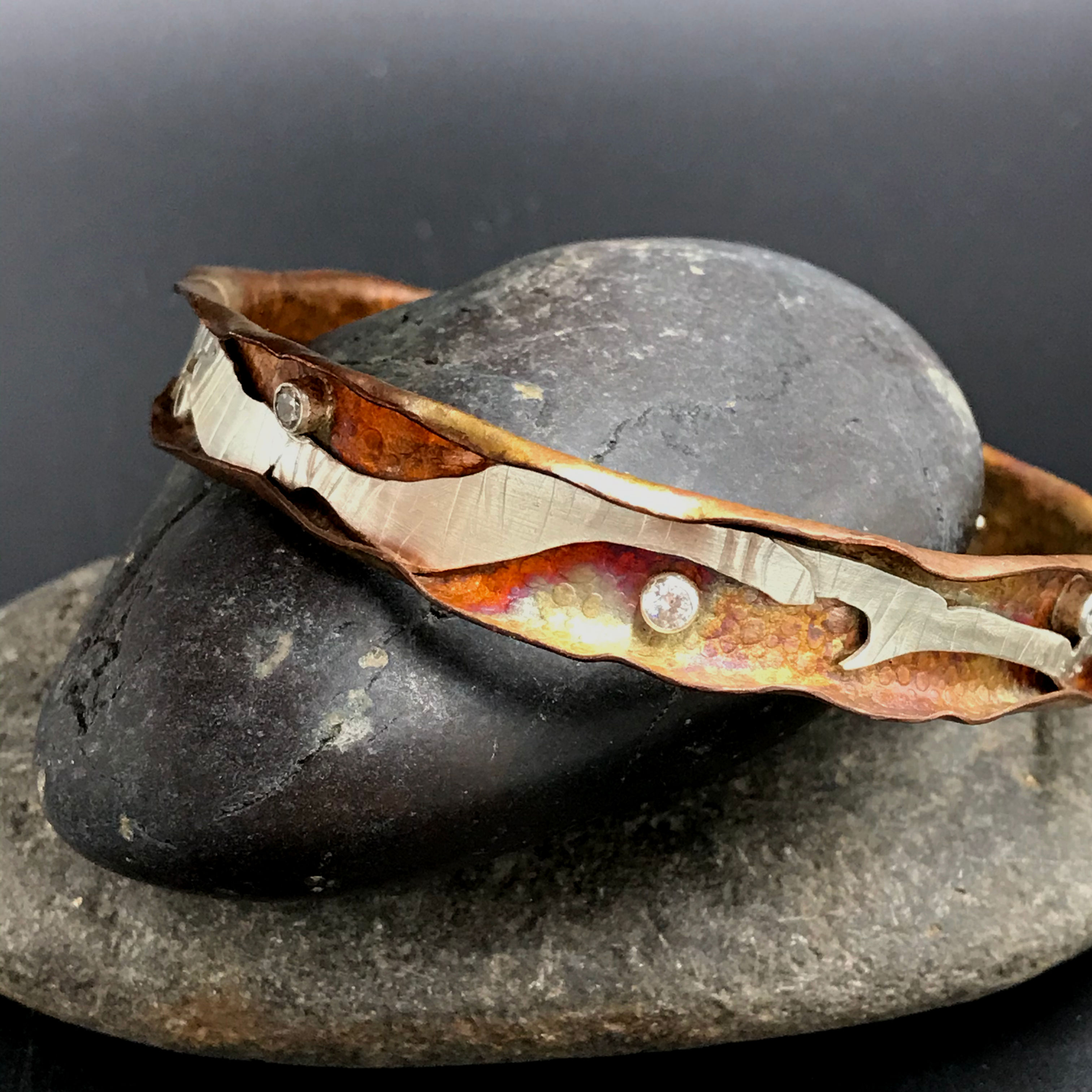 Copper & silver bangle w/CZ