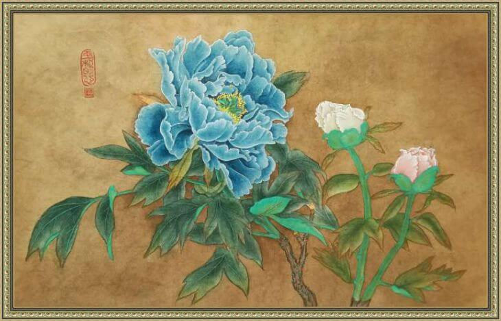 Миниатюра: Картина китайская живопись Пионы (под заказ)