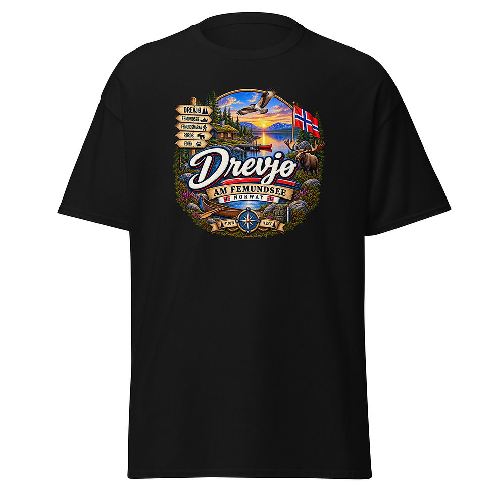 Drevjø am Femundsee Norwegen T-Shirt – Elch & Outdoor Design