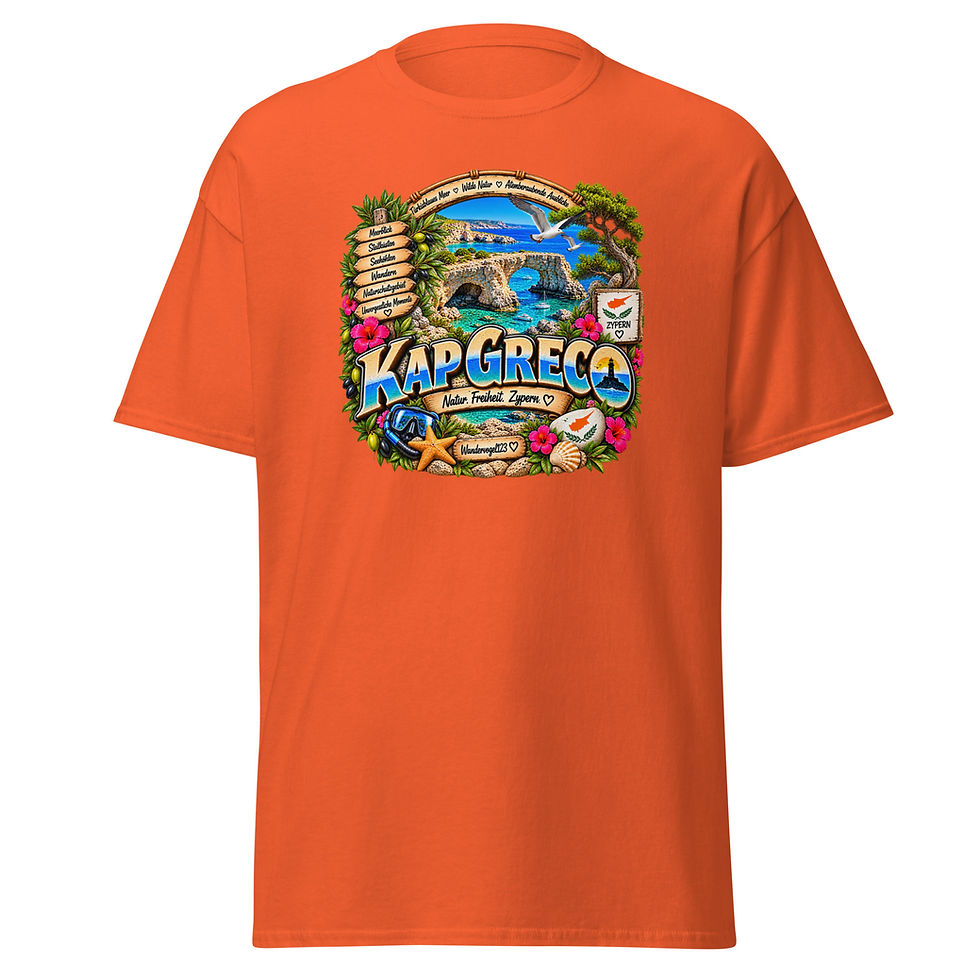 Miniatura: Kap Greco T-Shirt Design mit Felsbogen, Sea Caves und türkisblauem Meer auf Zypern