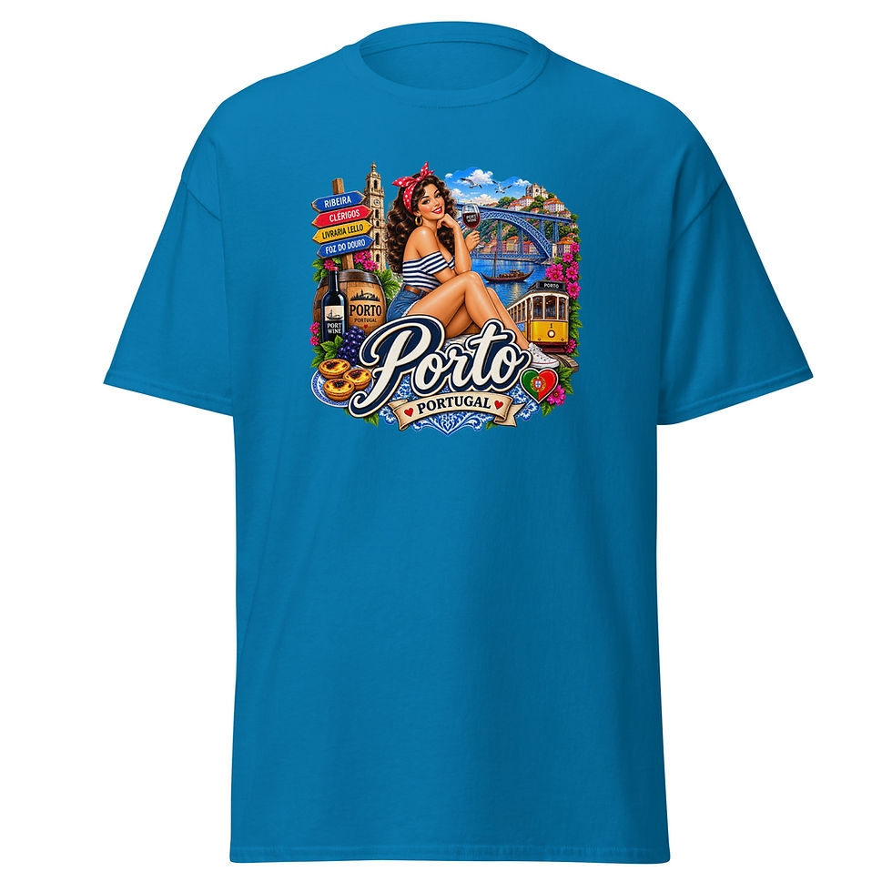 Miniaturbild: Porto Portugal T-Shirt – Retro Pin-up & Portwein