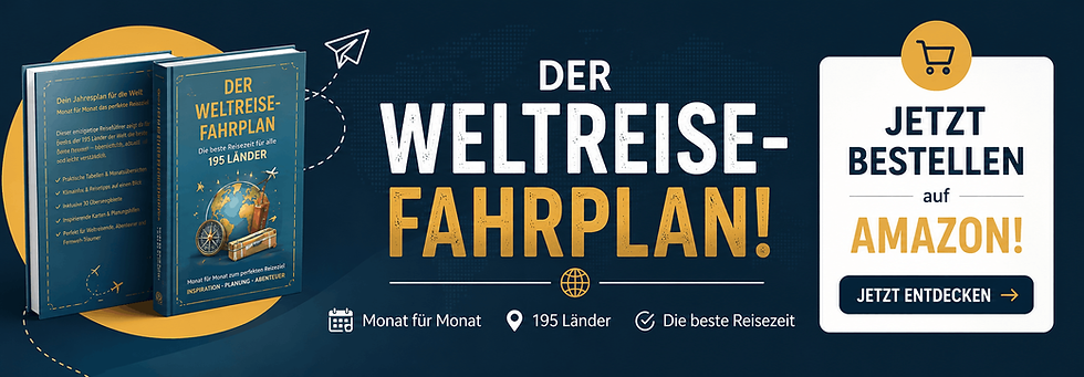 Werbebanner mit Buchcover Der Weltreise-Fahrplan links, großem Weißtext und Aufruf Jetzt bestellen auf AMAZON!
