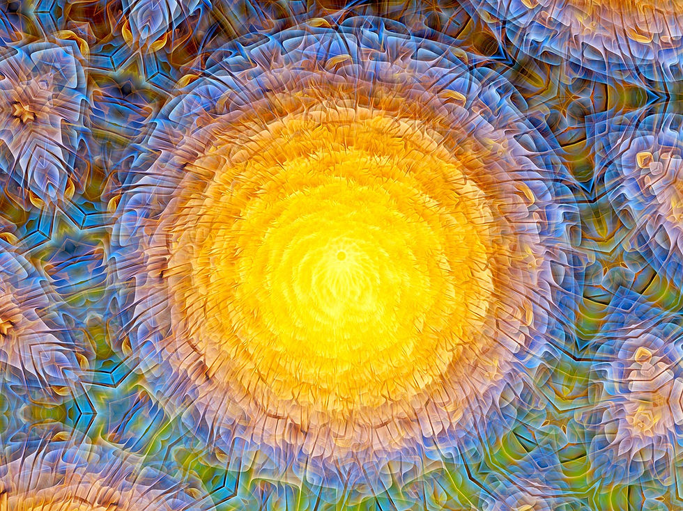 Leuchtendes, spiralförmiges Zentrum als Symbol für innere Heilung und weibliche Kraft im Womb Healing, das Transformation und emotionale Klarheit unterstützt