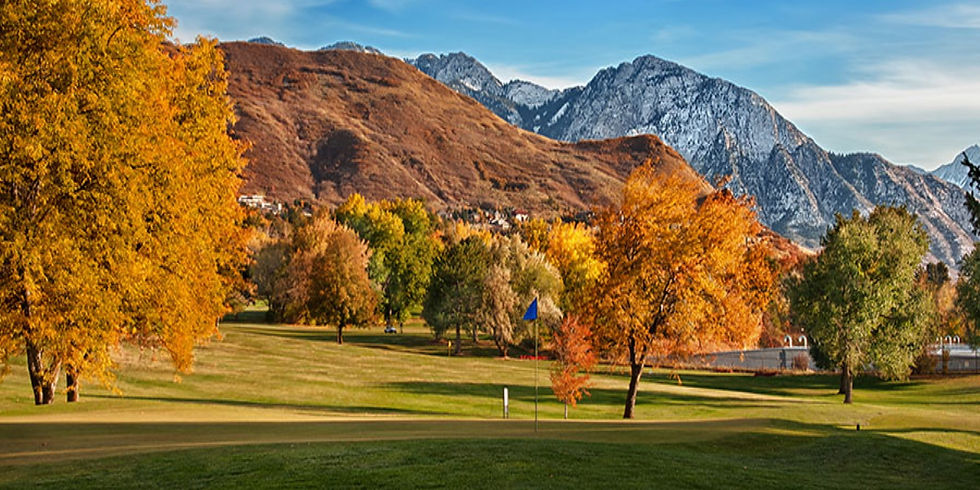 Bonneville golf course hole number 8 during autumn. Mount Olympus in the background