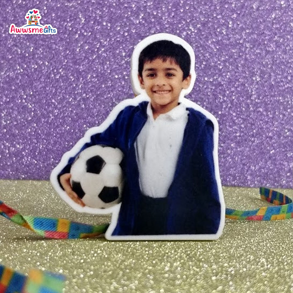 Holding Football Personalized Rakhi