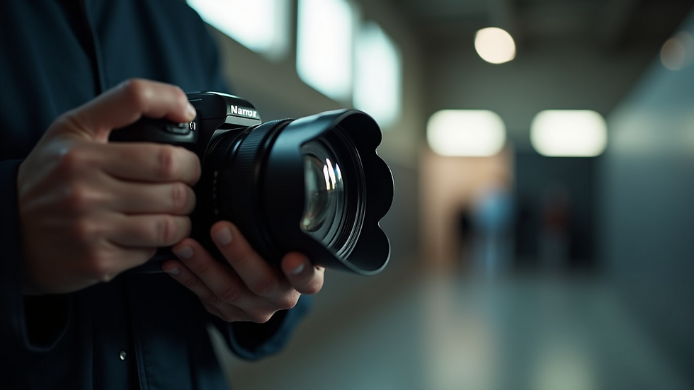Close-up view of a photo booth camera lens ready to capture moments