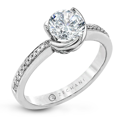 Zeghani 14K White Gold Engagement Ring front angled view