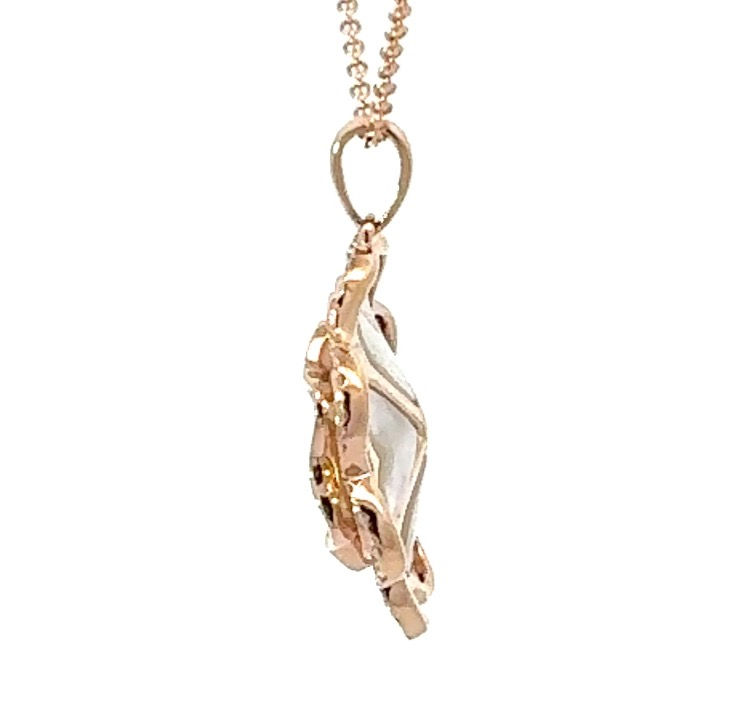 Thumbnail: Mother of Pearl & Diamond Encrusted Rose Gold Pendant Necklace