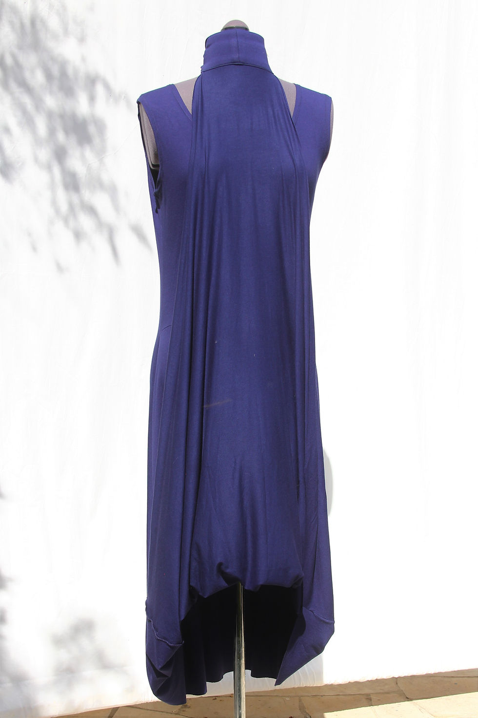 Thumbnail: front view of a versatile a frame sleeveless dress in natural flowy Navy Blue viscous