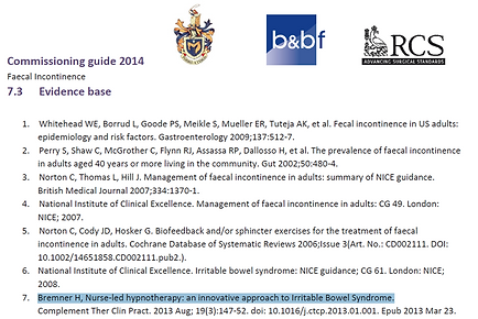screenshot of references used by the Royal College of Surgeons' Faecal Incontinence guidelines