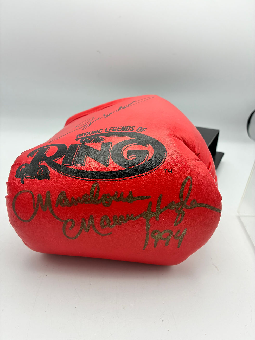 Thumbnail: *SOLD* Signed 1994 Sugar Ray, Marvelous Marvin Hagler Red Boxing Gloves, Clear D