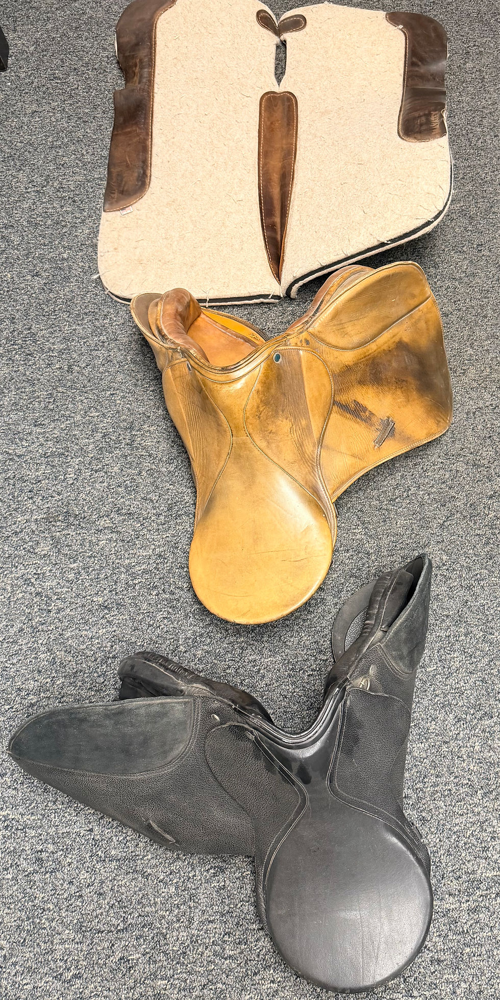 Thumbnail: Vintage 2 English Riding Saddles + 1 Pad, Cambridge (Black) and Stubben (Tan)