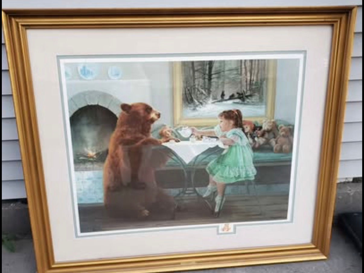 Lynn Lupetti “My Tea Bear” Signed Limited Lithograph Art #4/375, 27”X36”, w COA
