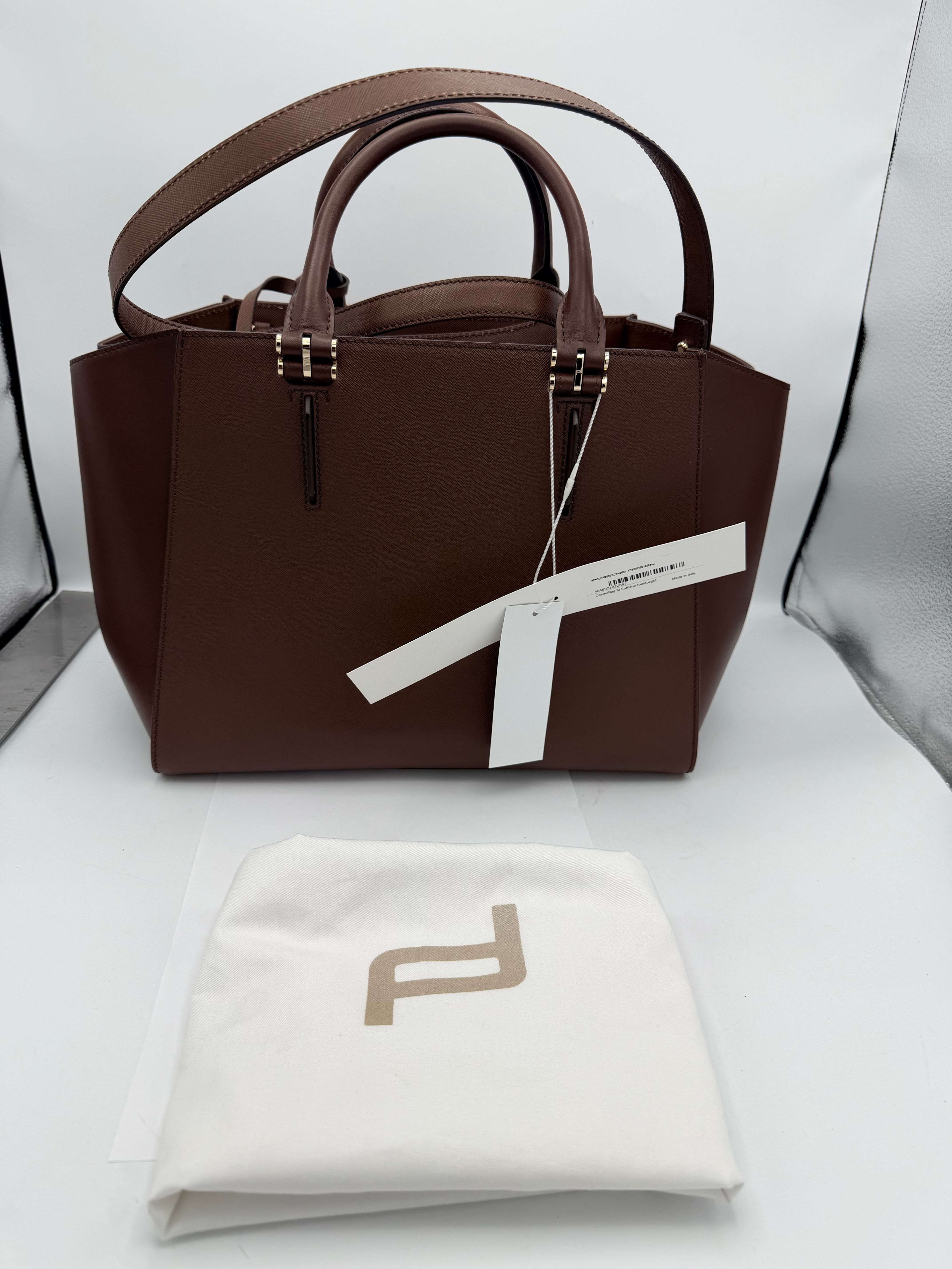Porsche Design CosmoBag M Saffiano Roast & White Gold Leather Handbag