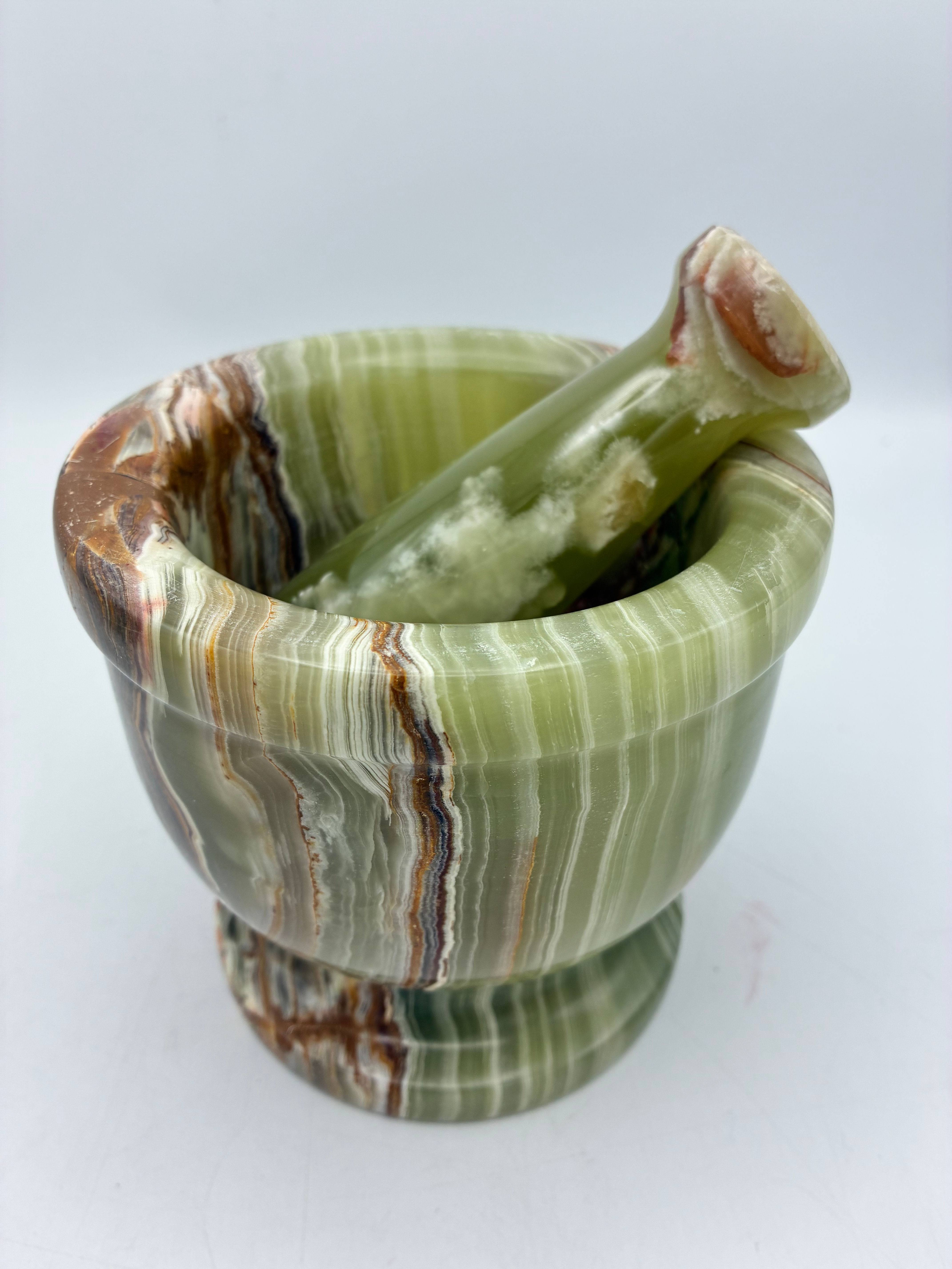 Green Onyx Mortar and Pestle Set- 4.75” Tall, 5 Inch Diameter