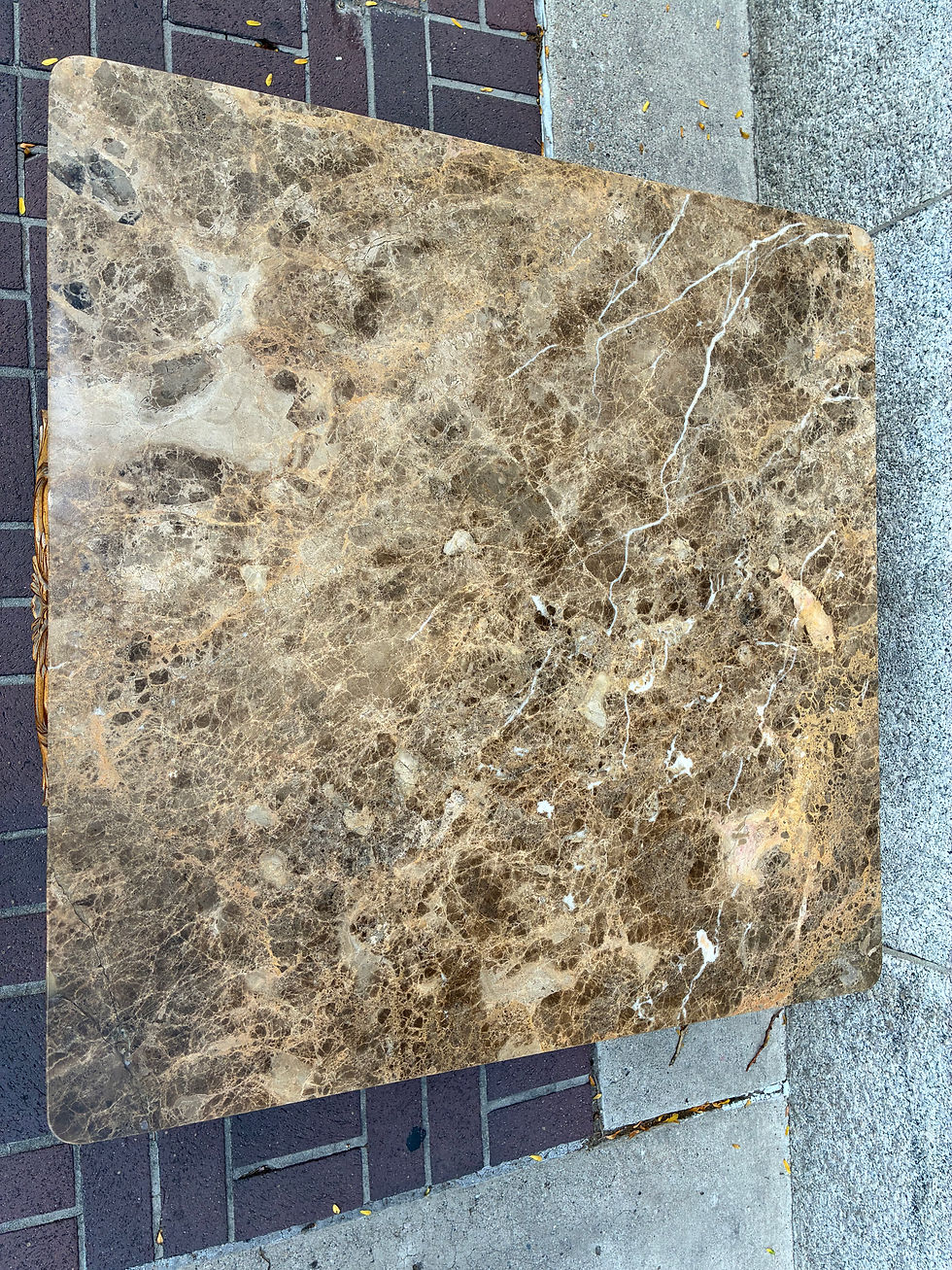 Thumbnail: Beautiful Square Marble Top Coffee Table with Carved Wood Base, 40”x40”x18”H