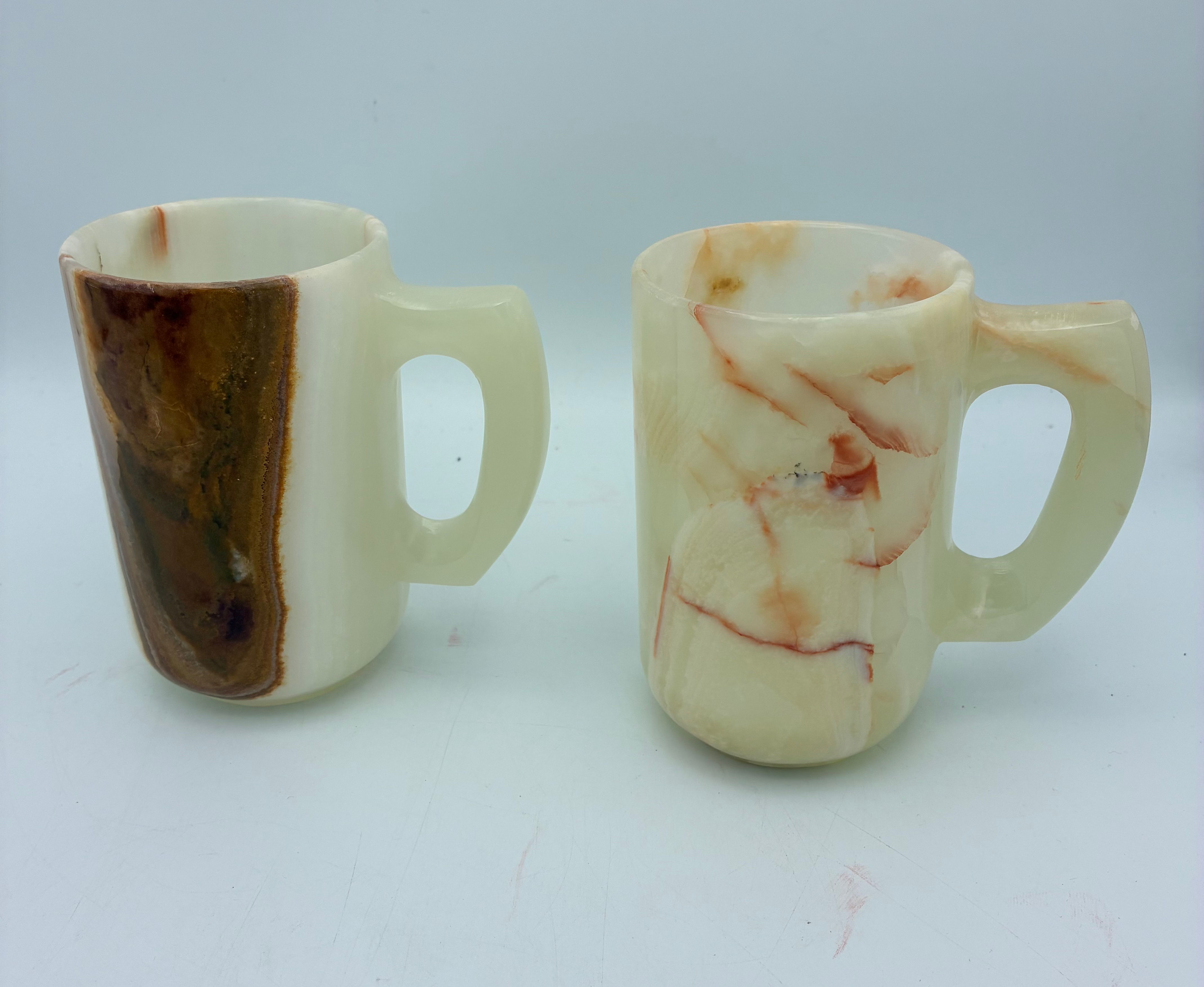 Beautiful Hand-Carved Onyx Stone Beer Mugs - Set of 2