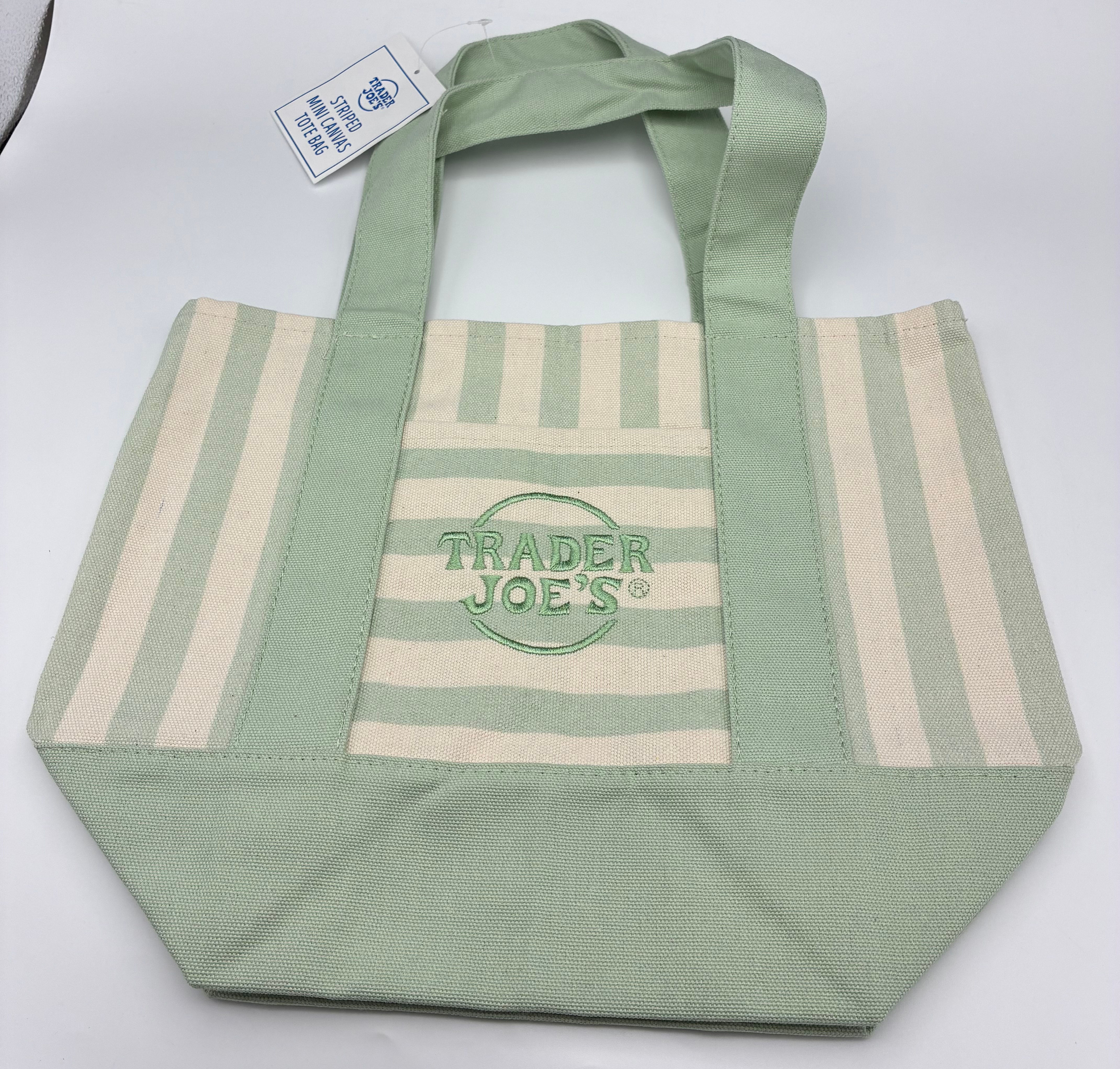 Limited Edition, Trending Trader Joe’s Striped Tote Bag, Mini Size, Light Green