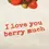 Thumbnail: 18" x 28" cotton linen blend kitchen towel, all-over vintage-style strawberry designs and embroidered "I love you berry much"