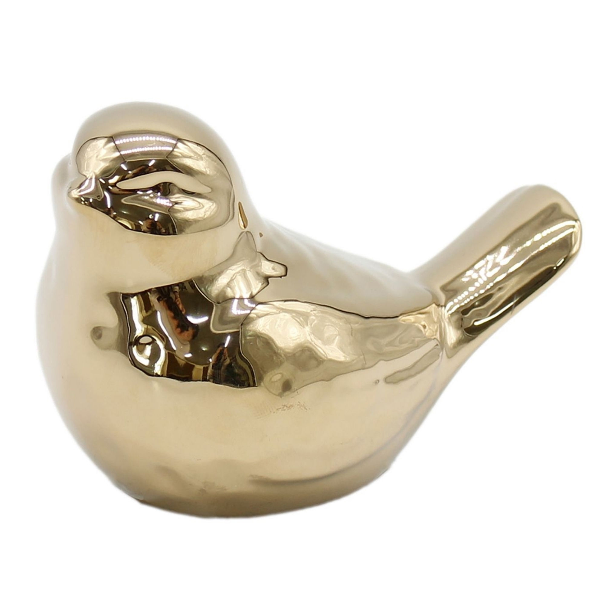 4" x 3" porcelain bird coated in shiny gold, tabletop decor