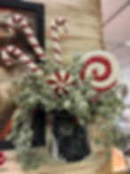 20" long hanging bush of small tufts of pine with red berry clusters, all heavily coated in snowy frost