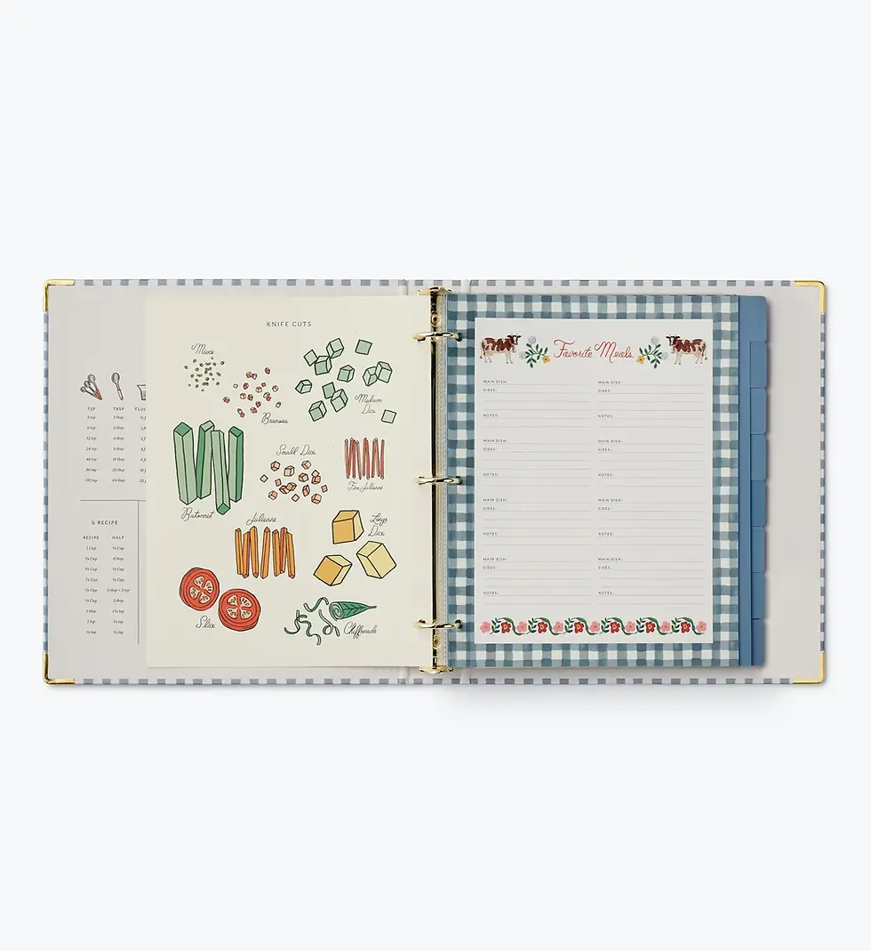 Thumbnail: 10.75" W × 12" L × 2" H Rifle Paper Co 175 page recipe binder, Home Sweet Home illustrated