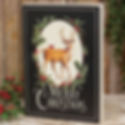 11.5” high by 8” wide by 1.5” deep wood box sign, black with white oval showcasing a deer with cardinal on his back