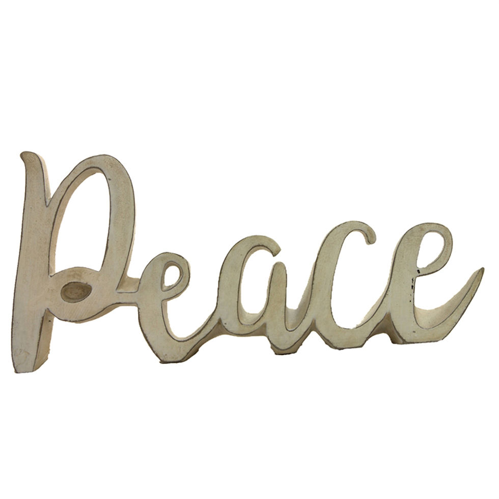 9.25" x1" x 4.25" creamy white script "Peace" figurine made from resin