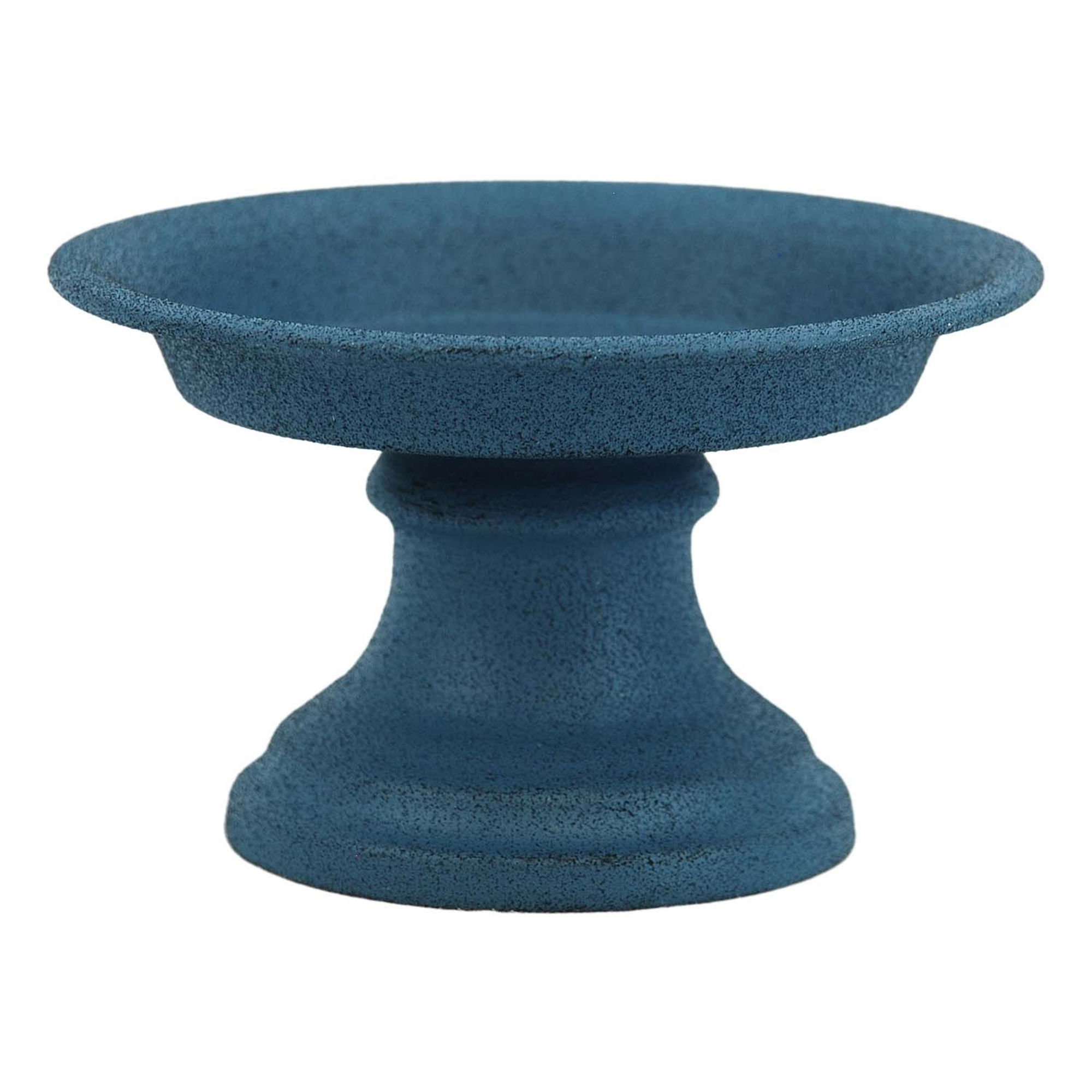 4" x 4" x2.5" metal pedestal with a metal plate on top, indigo blue coated finish, use as riser or candle pan