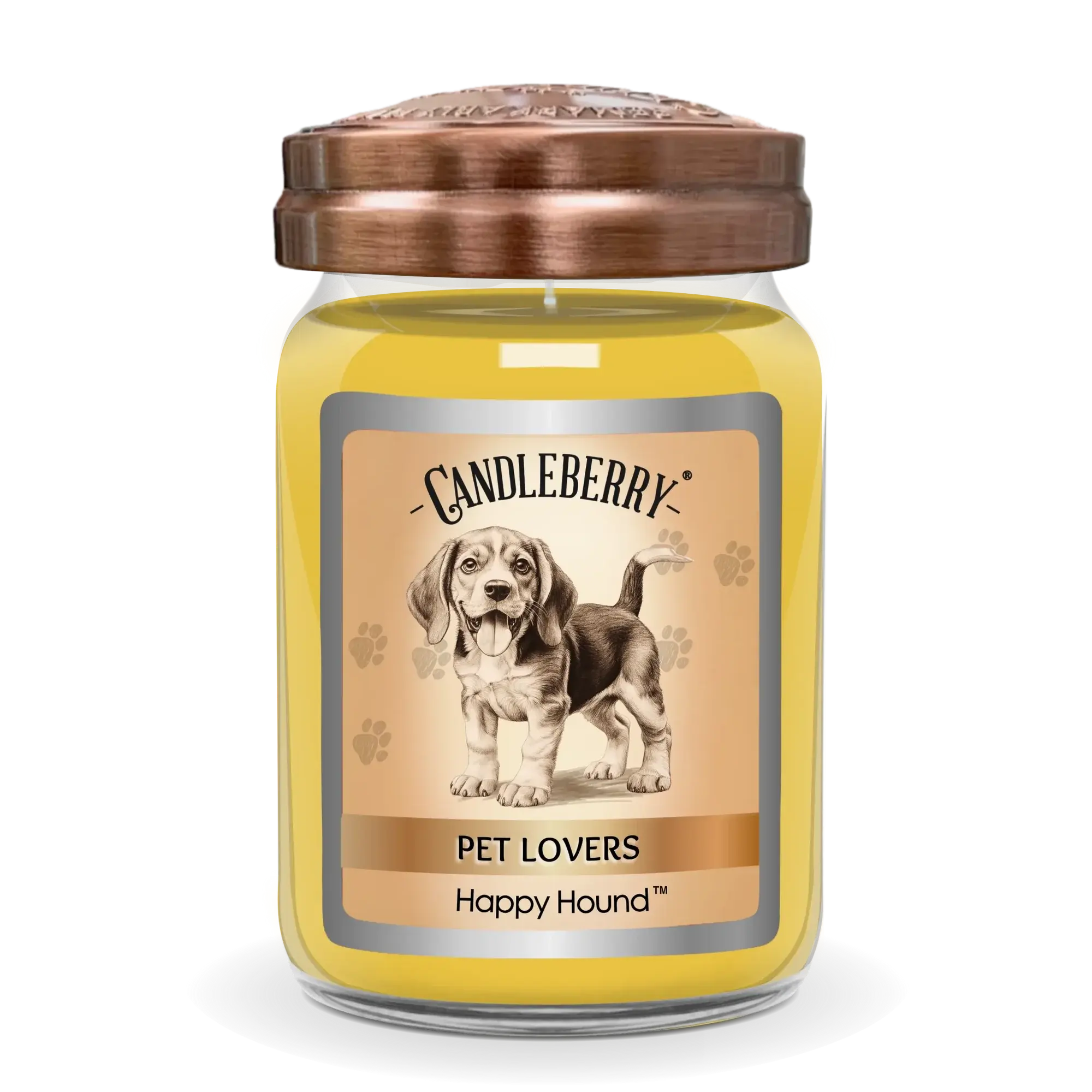 Candleberry 21oz soy blend jar candle, Happy Hound, clean burning for 135-155 hours, scent candied lemon peel, orange, lime