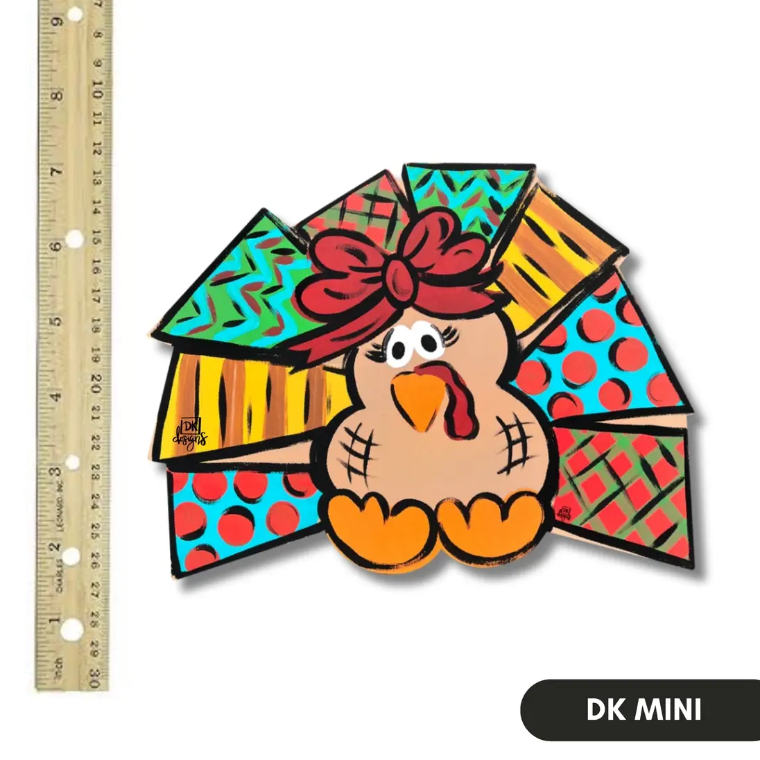 8" DK Designs mini attachment to use on DK Designs wreath (sold separate), colorful girl turkey for Thanksgiving