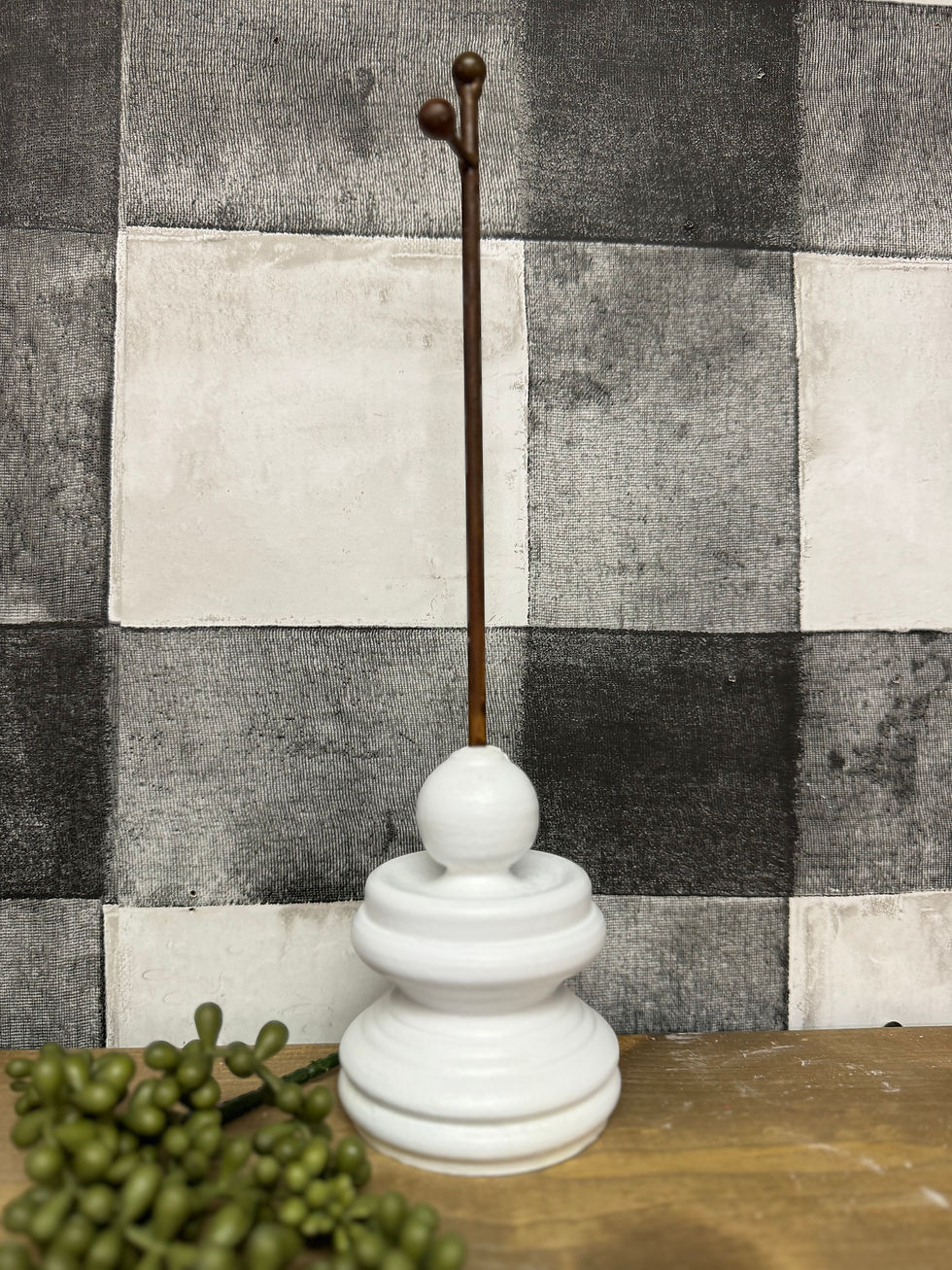 wood finial with metal pole for Round Top Charm display measures 14" x 3.5"