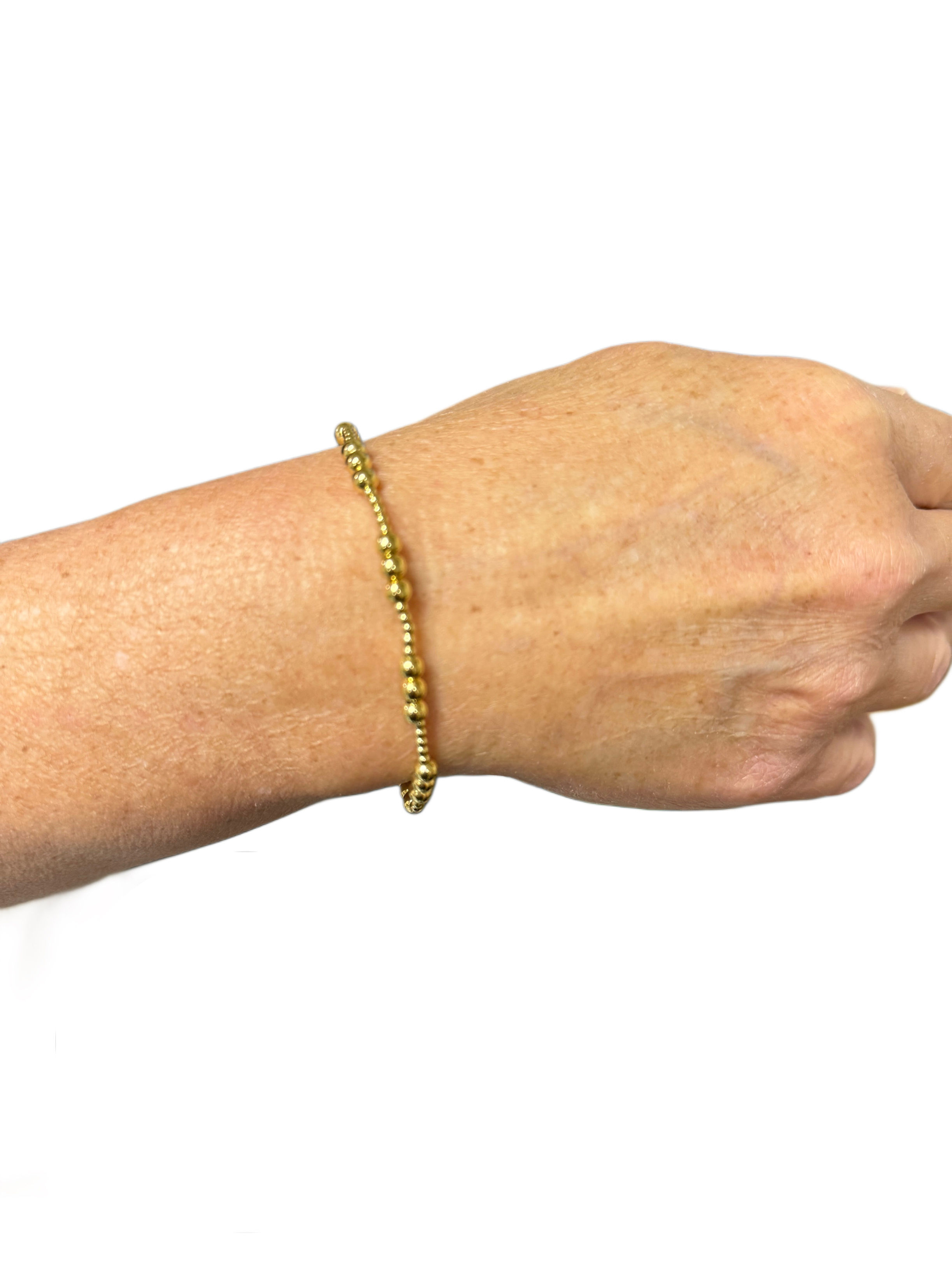 bracelet, 14k gold-plated brass, 4mm beads with 2mm alternating beads, stretch design for a comfortable fit, great gift idea