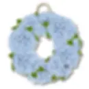 23" DK Designs door hanger, blue hydrangea wreath, UV printed moisture resistant, sealed w/ 2 coats gloss finish